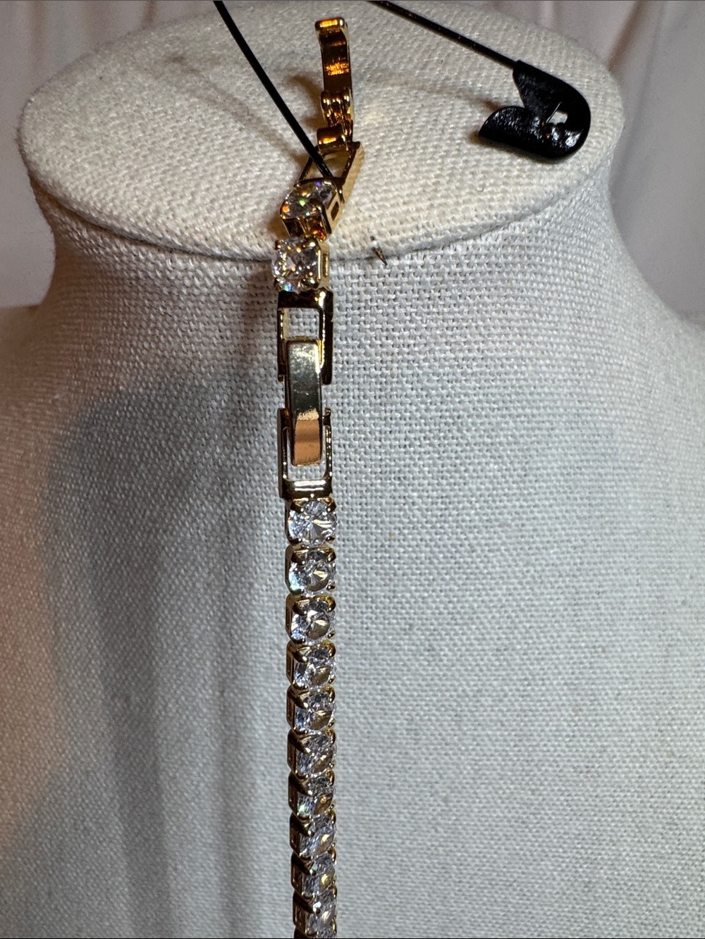 Gold Rhinestone Tennis Ankle Bracelet - Picture 3 of 6
